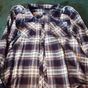 Maurices Plaid Button-Down Shirt in Navy, White & Burgundy
